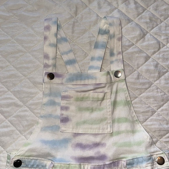 nwot 365 KIDS Tie Die Frayed Shortall Girls Size 8 - Picture 3 of 6